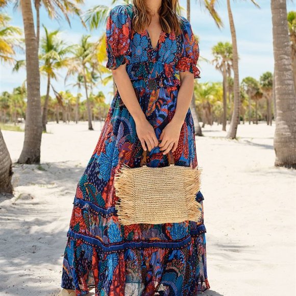 FARM Rio | Dresses | Farm Rio Blue Cool Leopard Ruffled Maxi Dress |  Poshmark